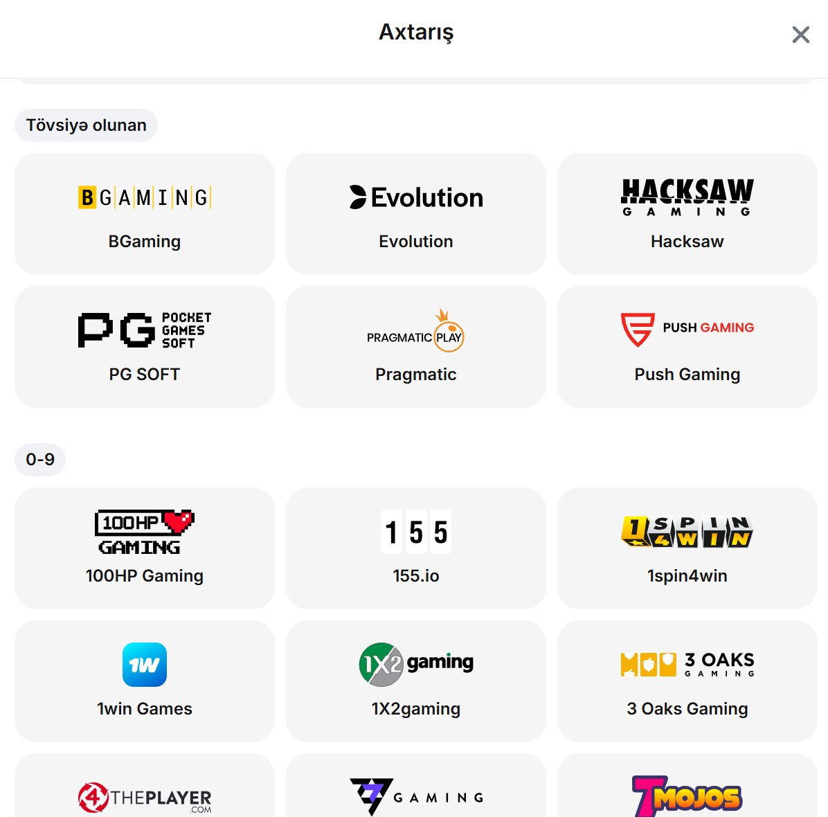 1Win Casino Game Providers