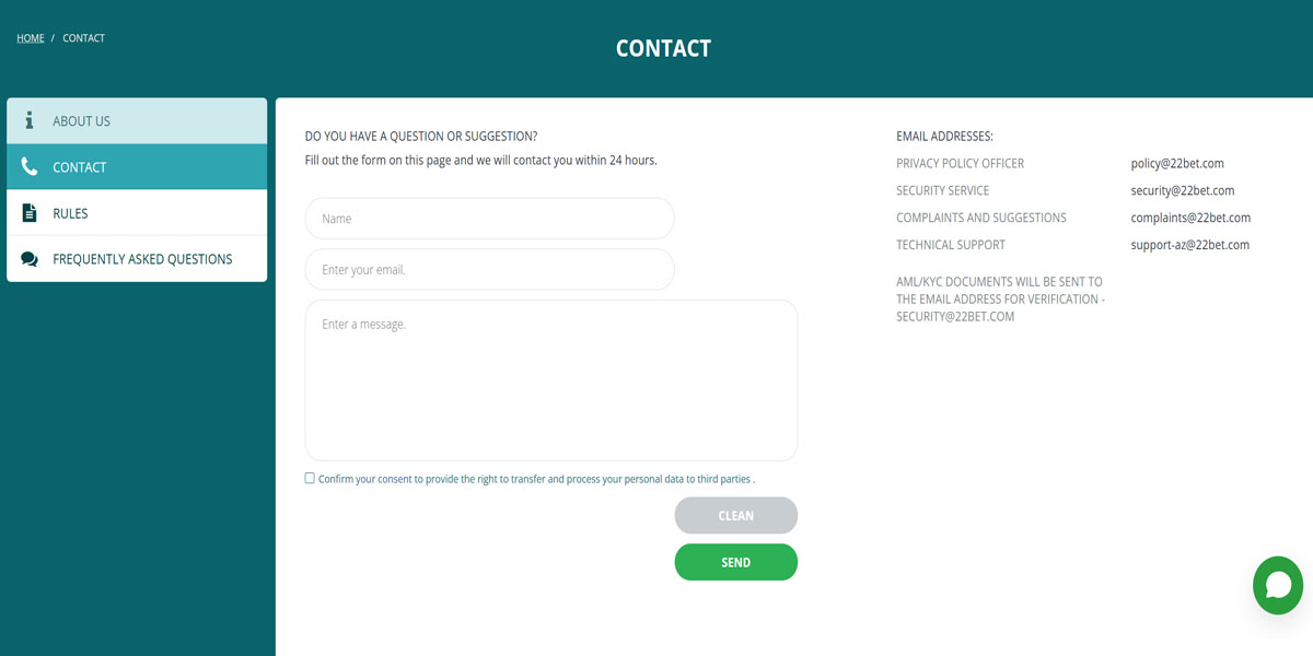 22Bet Casino Customer Support