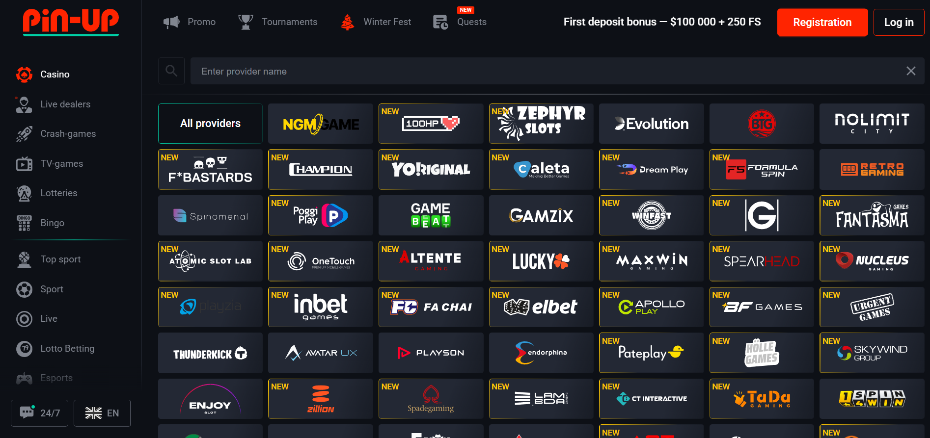 PinUp Casino Providers