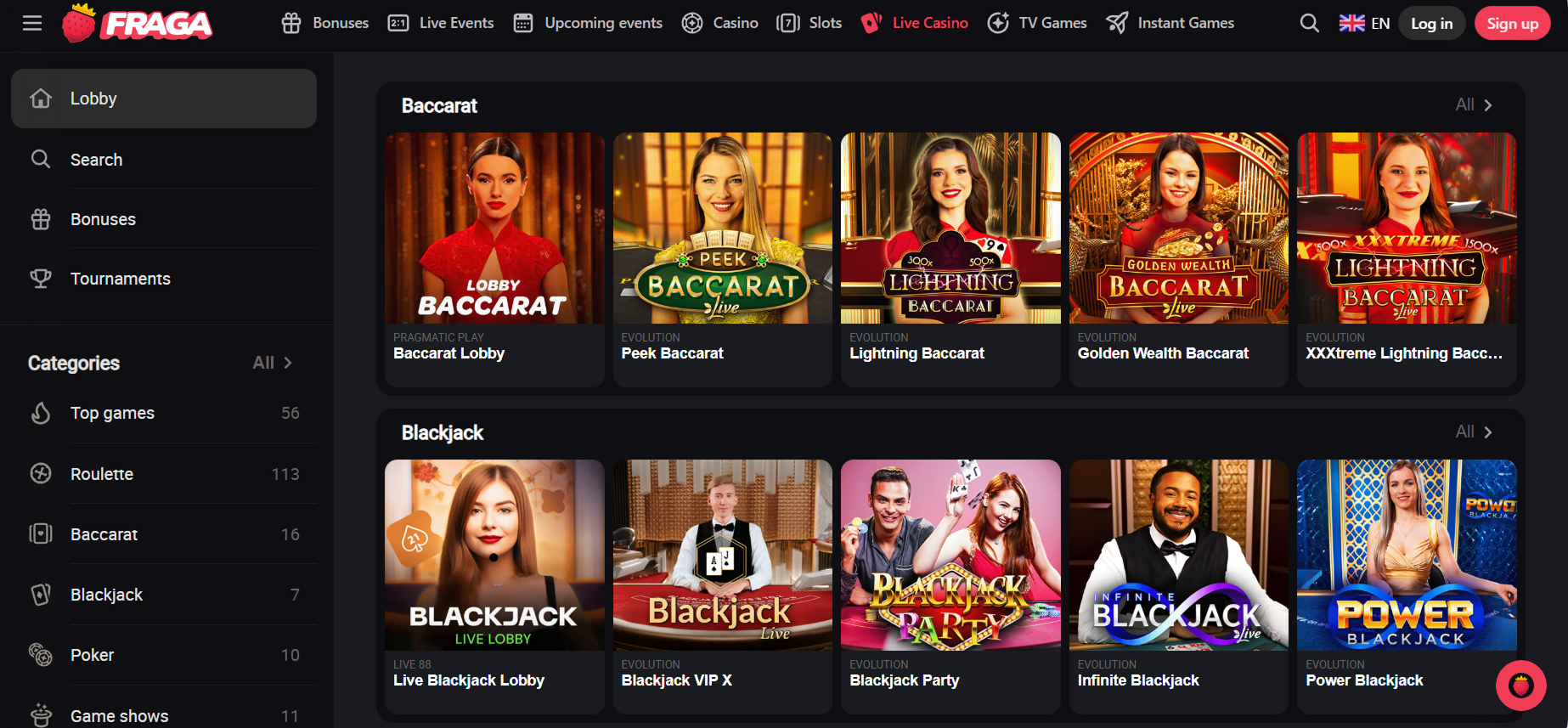 Fragabet Casino Live Casino